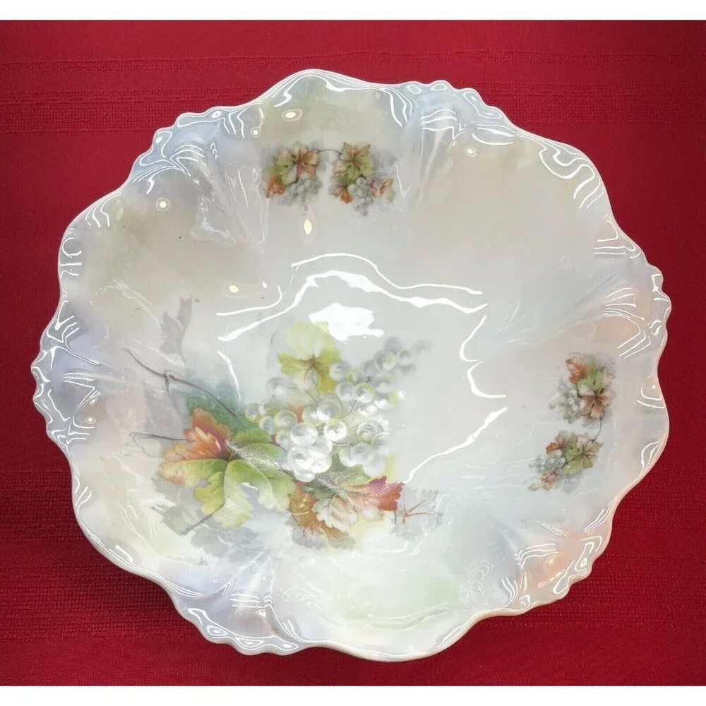 Antique Silesia Porcelain Plate Luster Grapes Pattern Fine Bone China Germany